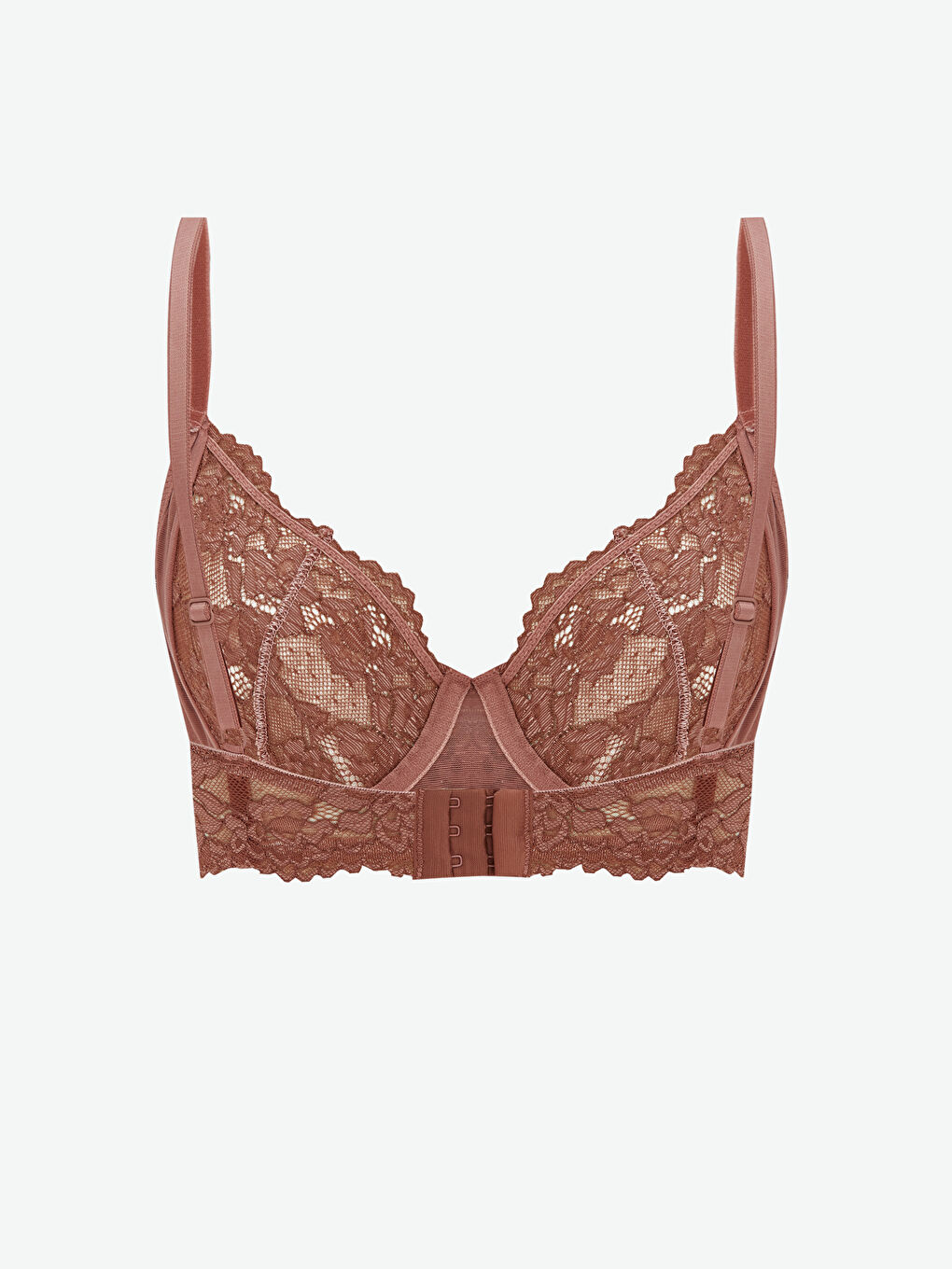 Kahverengi Balenli Dolgusuz Dantelli Tişört Sütyen-1