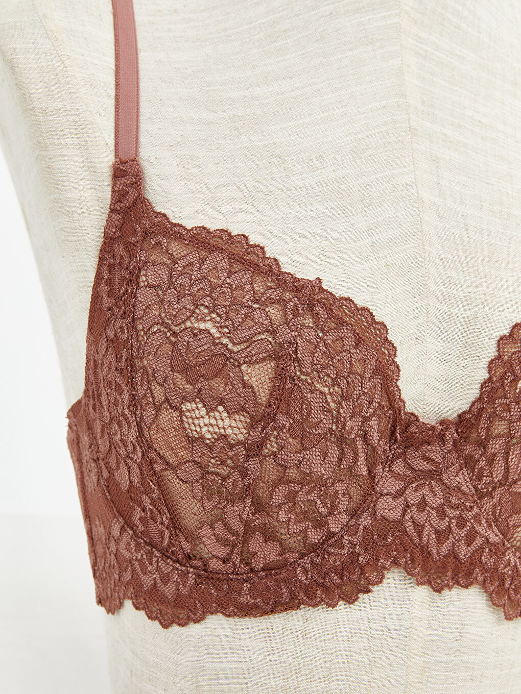 Kahverengi Balenli Dolgusuz Dantelli Tişört Sütyen-2