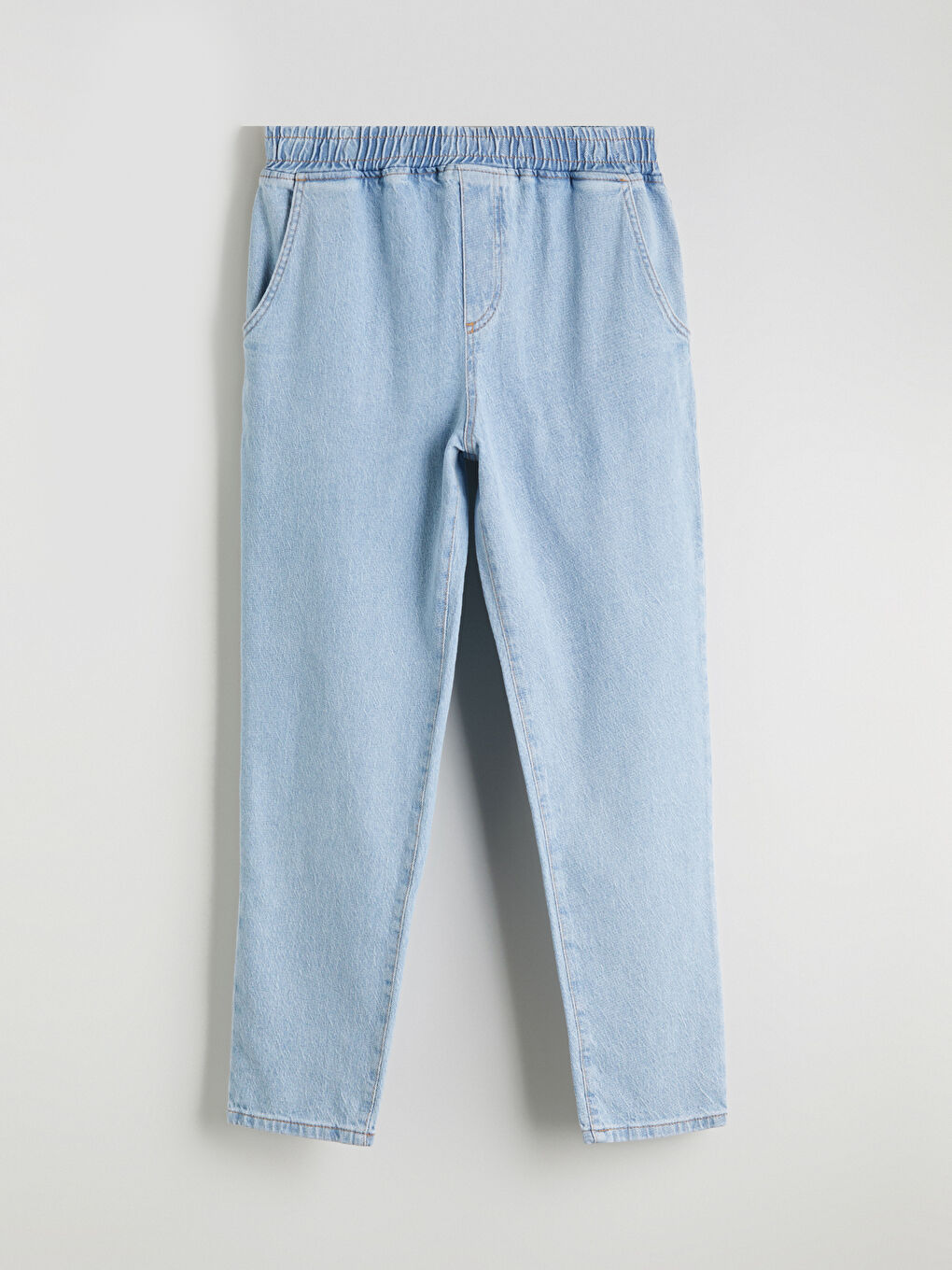 İndigo Beli Lastikli Mom Fit Kadın Jean Pantolon-6