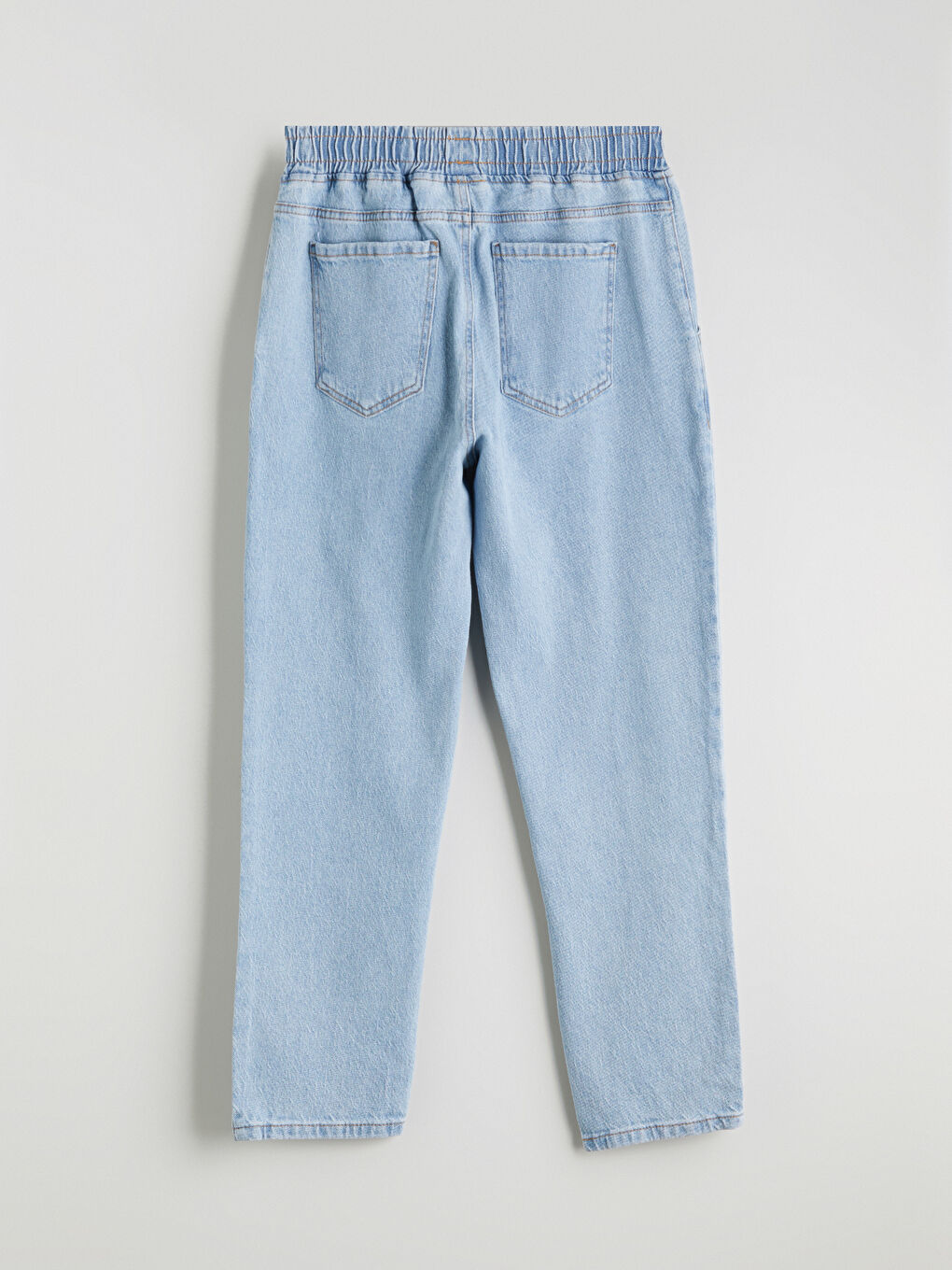 İndigo Beli Lastikli Mom Fit Kadın Jean Pantolon-7