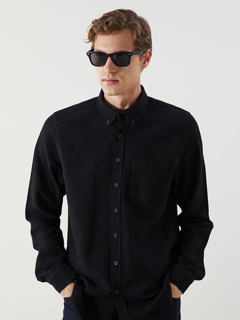 Siyah Slim Fit Uzun Kollu Armürlü Erkek Gömlek