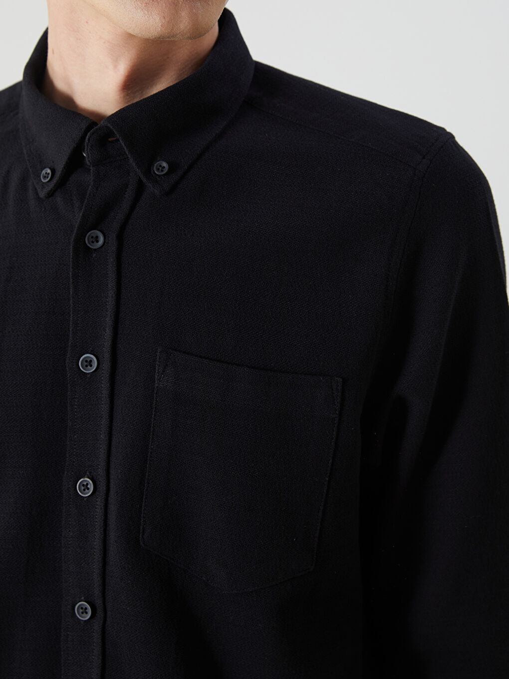 Siyah Slim Fit Uzun Kollu Armürlü Erkek Gömlek-2
