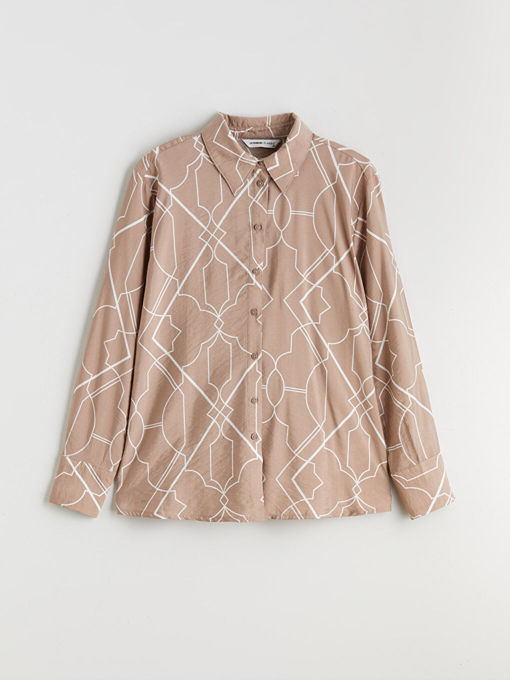 Kahverengi Desenli Kadın Gömlek-4