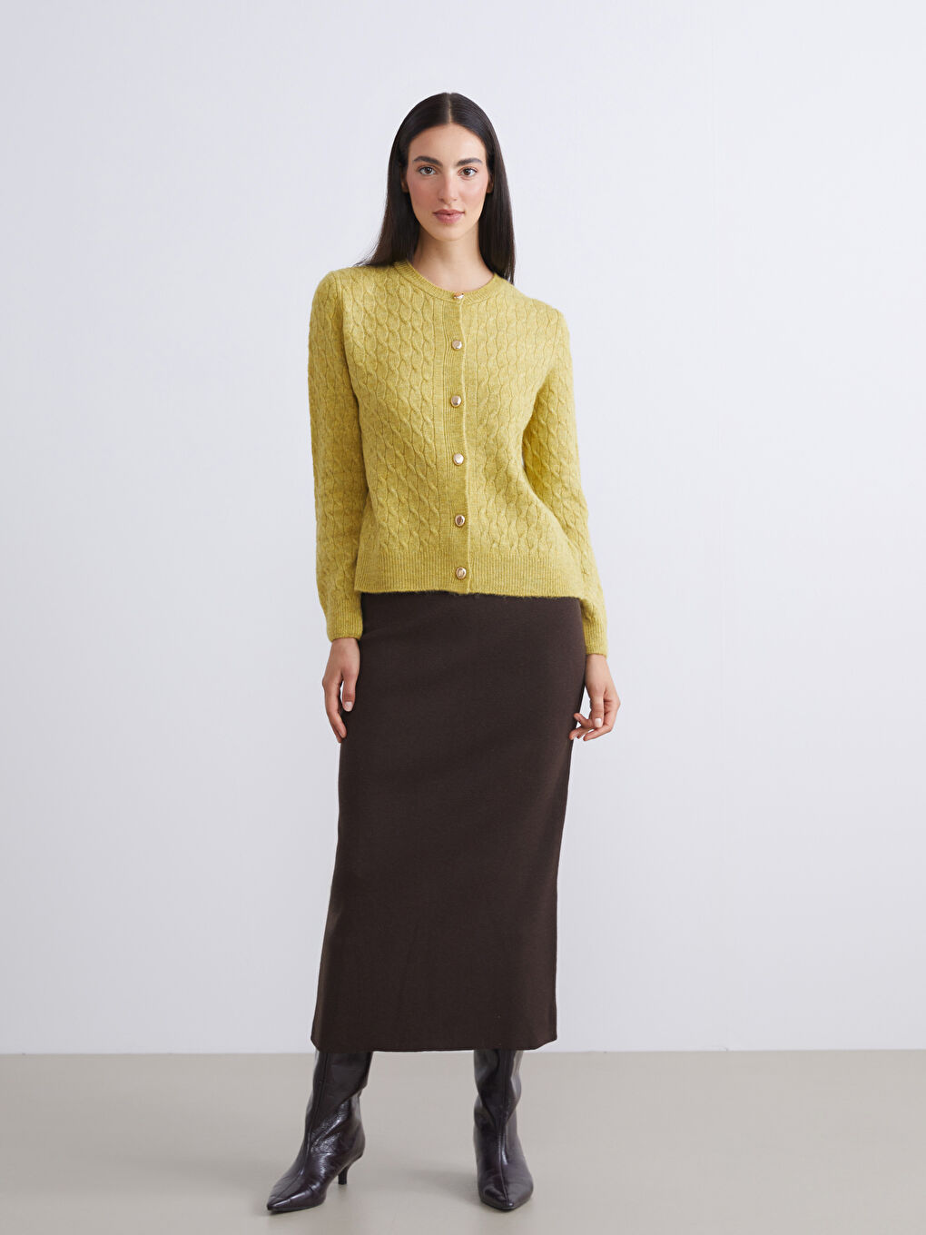 Elastic Waist Slit Detail Knitwear Skirt