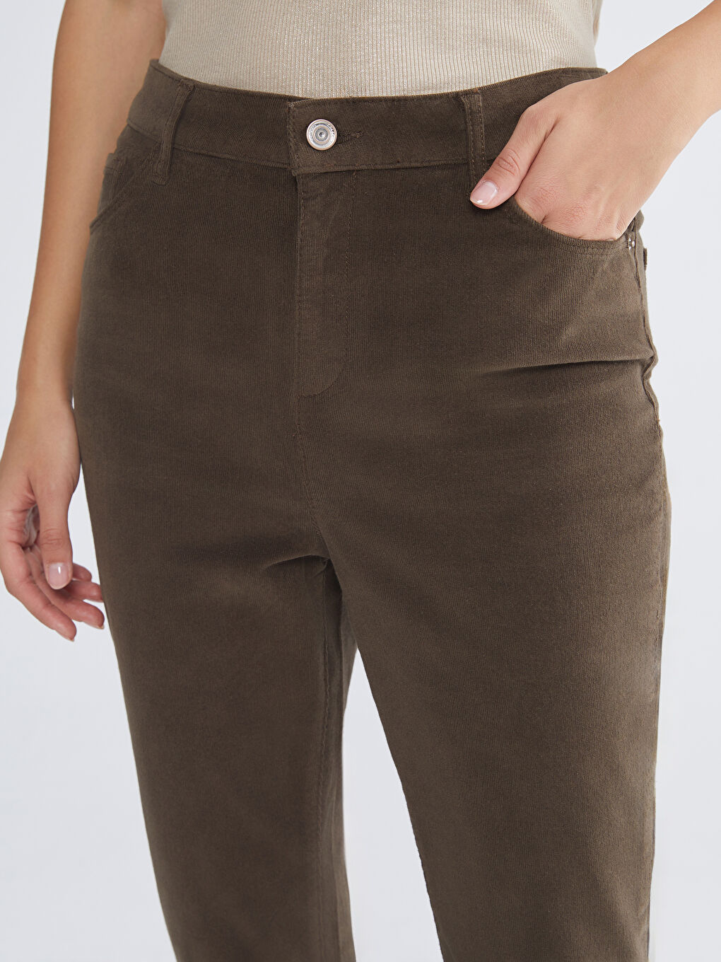 Slim Fit Velvet Women's Trousers-2