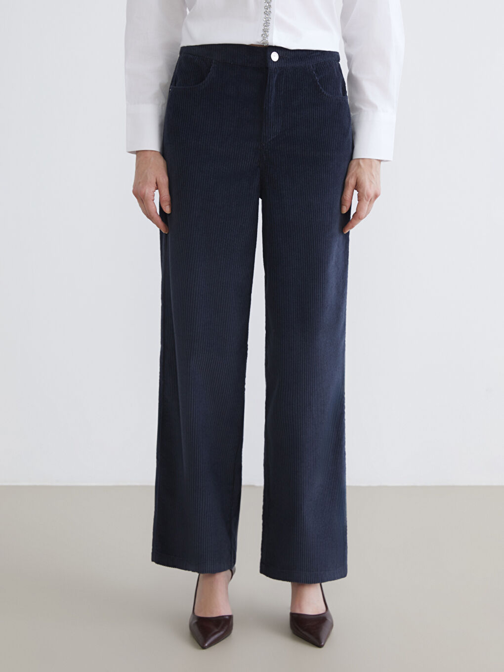 Pantalone od somota sa elastičnim strukom za žene-1