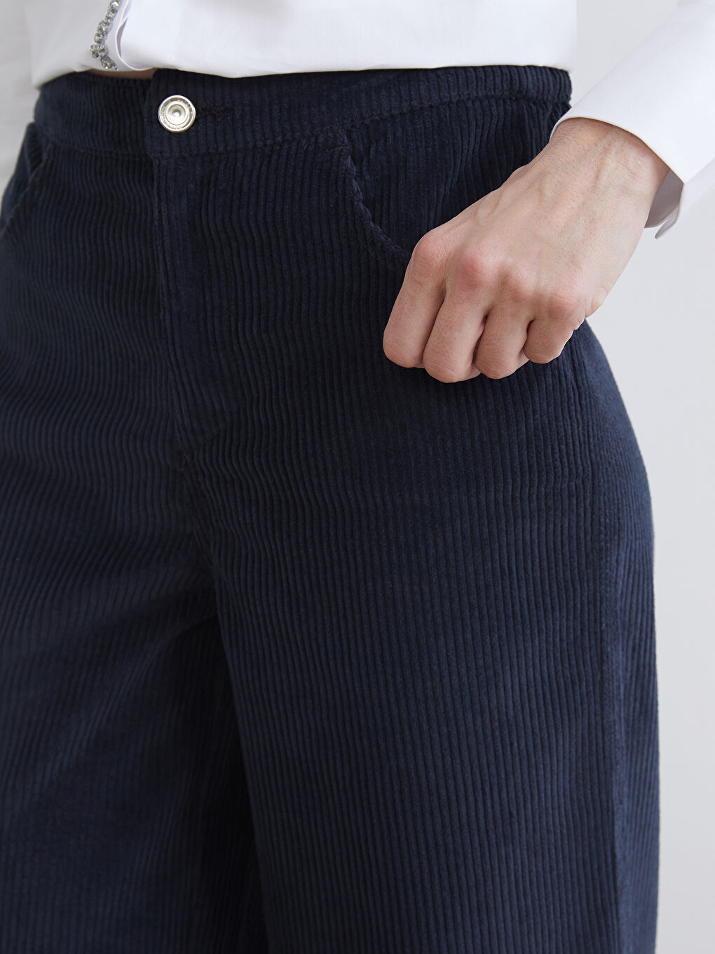 Pantalone od somota sa elastičnim strukom za žene-2