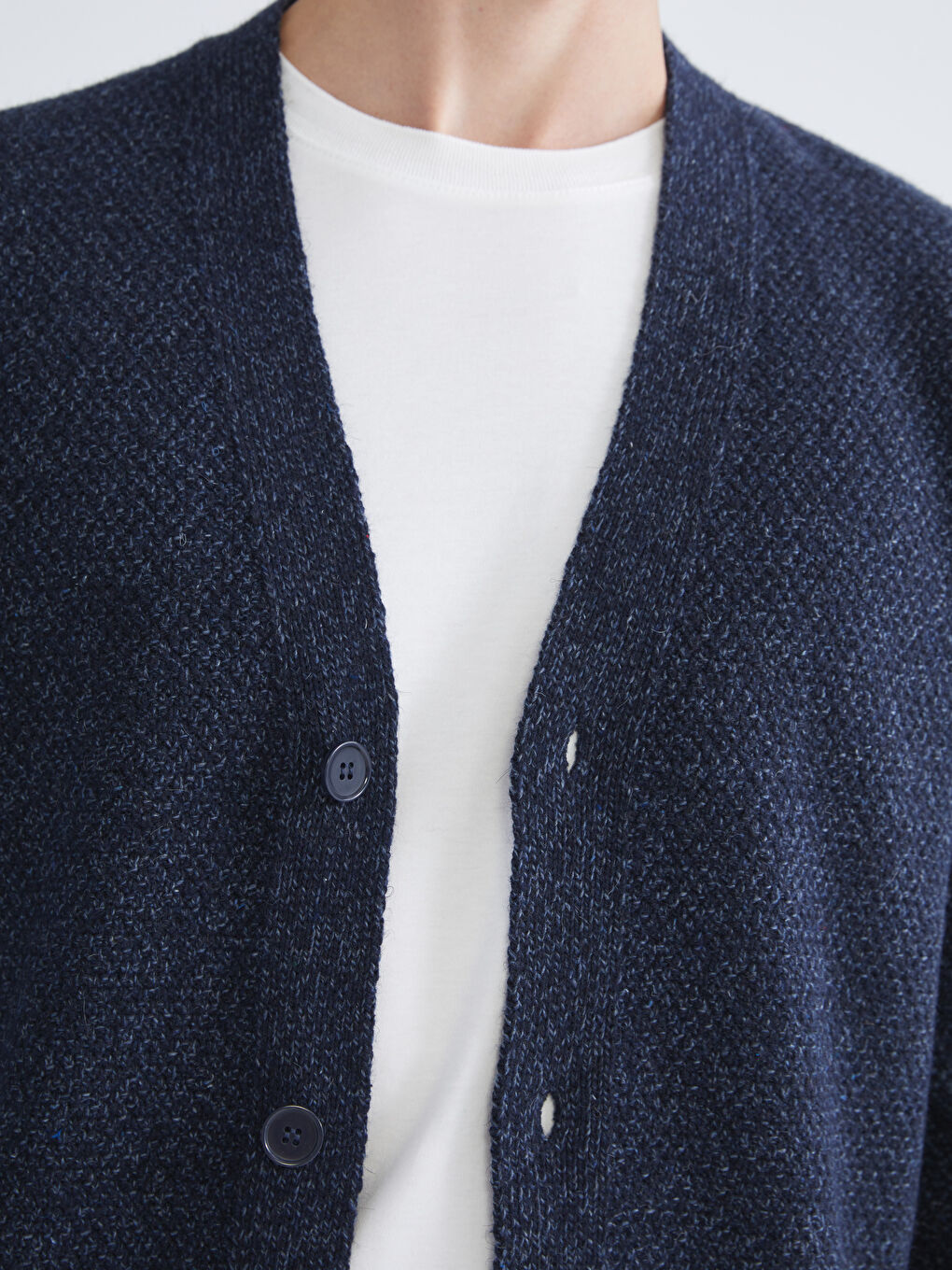 Lacivert Standart Kalıp V Yaka Erkek Triko Hırka-2