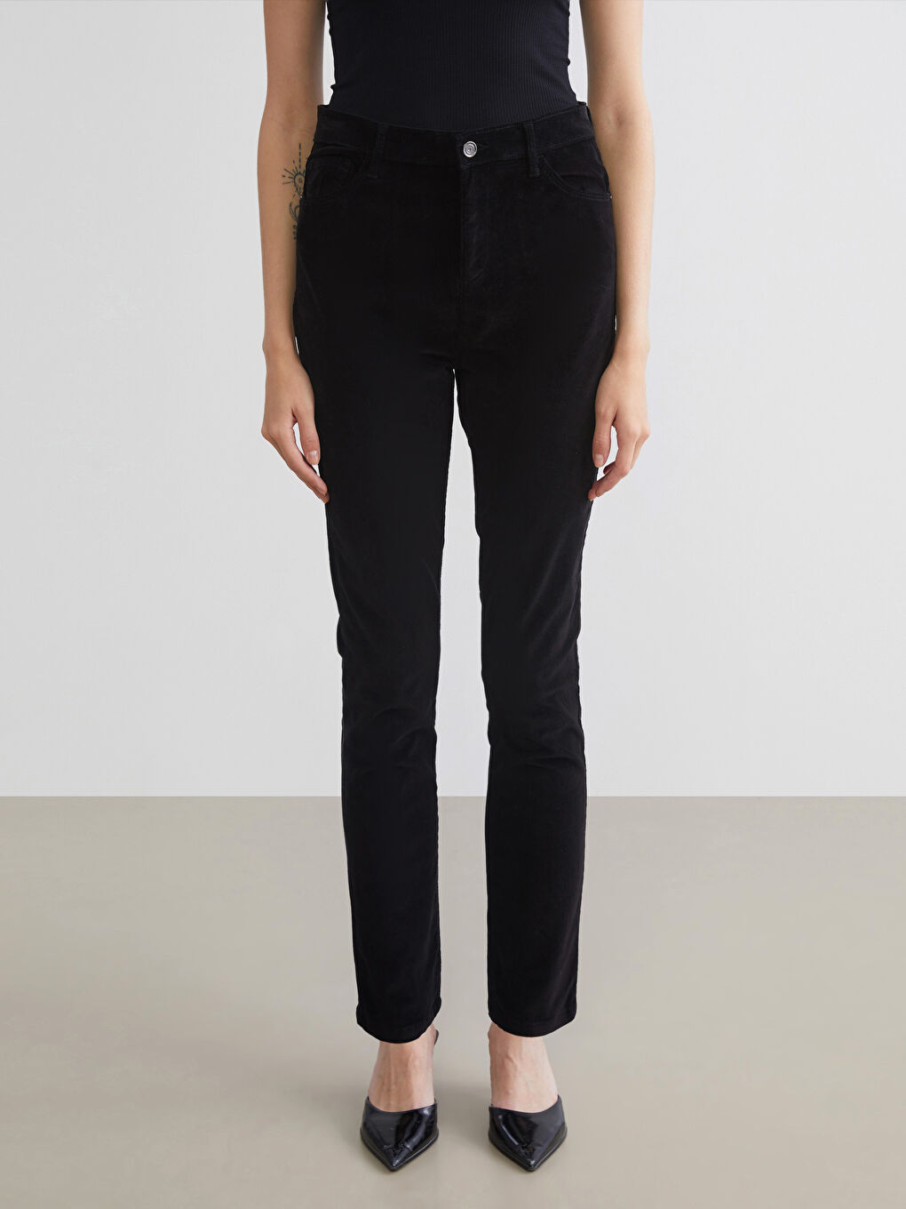 Slim Fit Velvet Women's Trousers-1