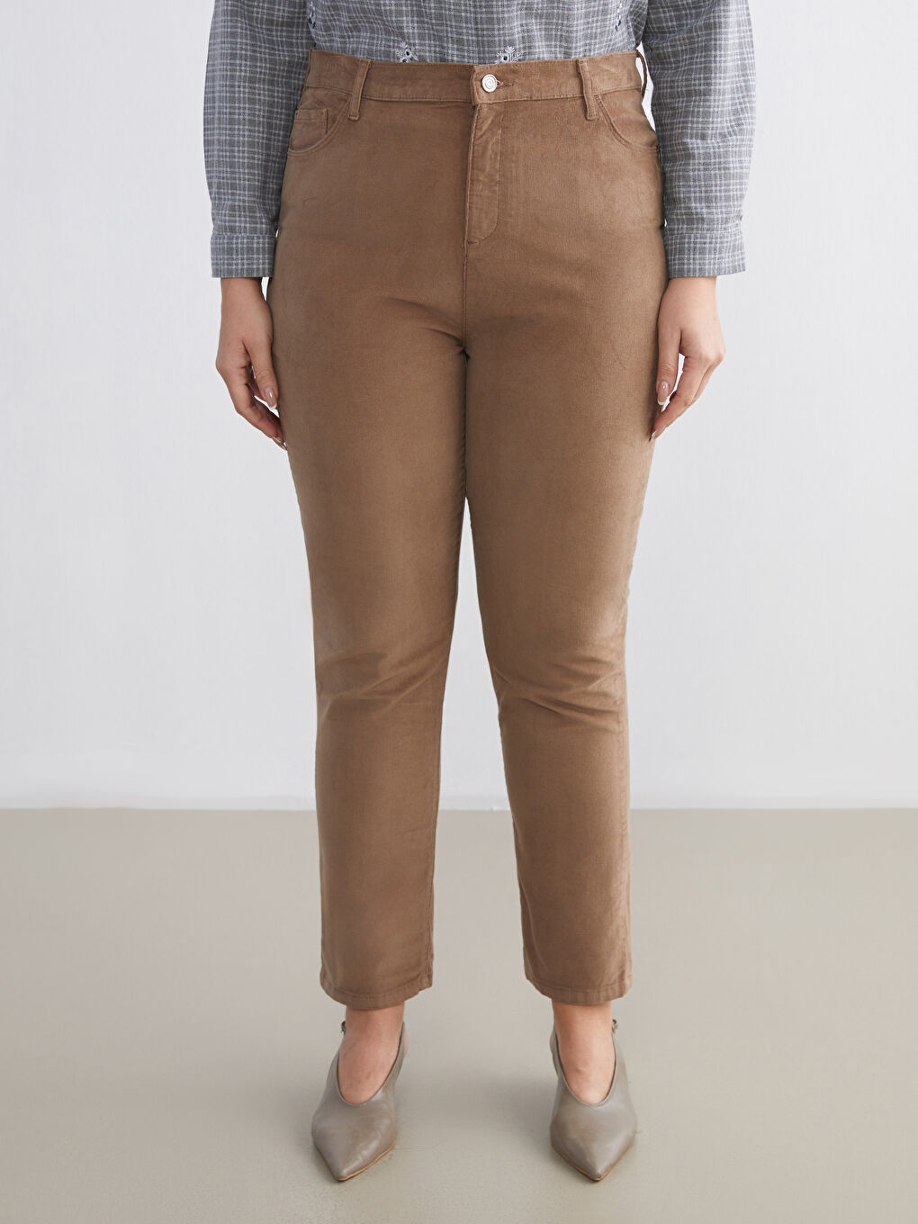 Slim Fit Velvet Women's Trousers-5