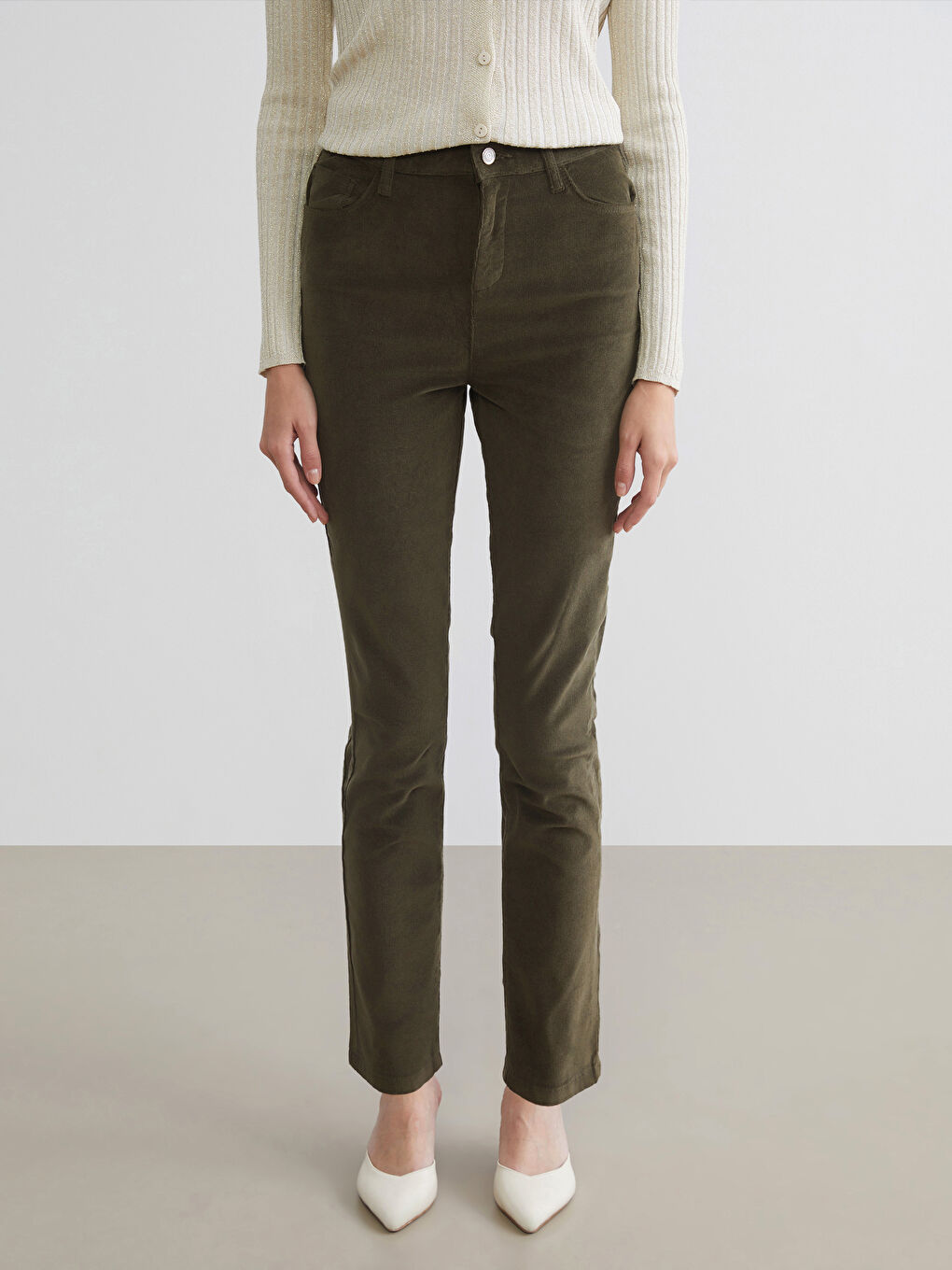 Slim Fit Velvet Women's Trousers-2