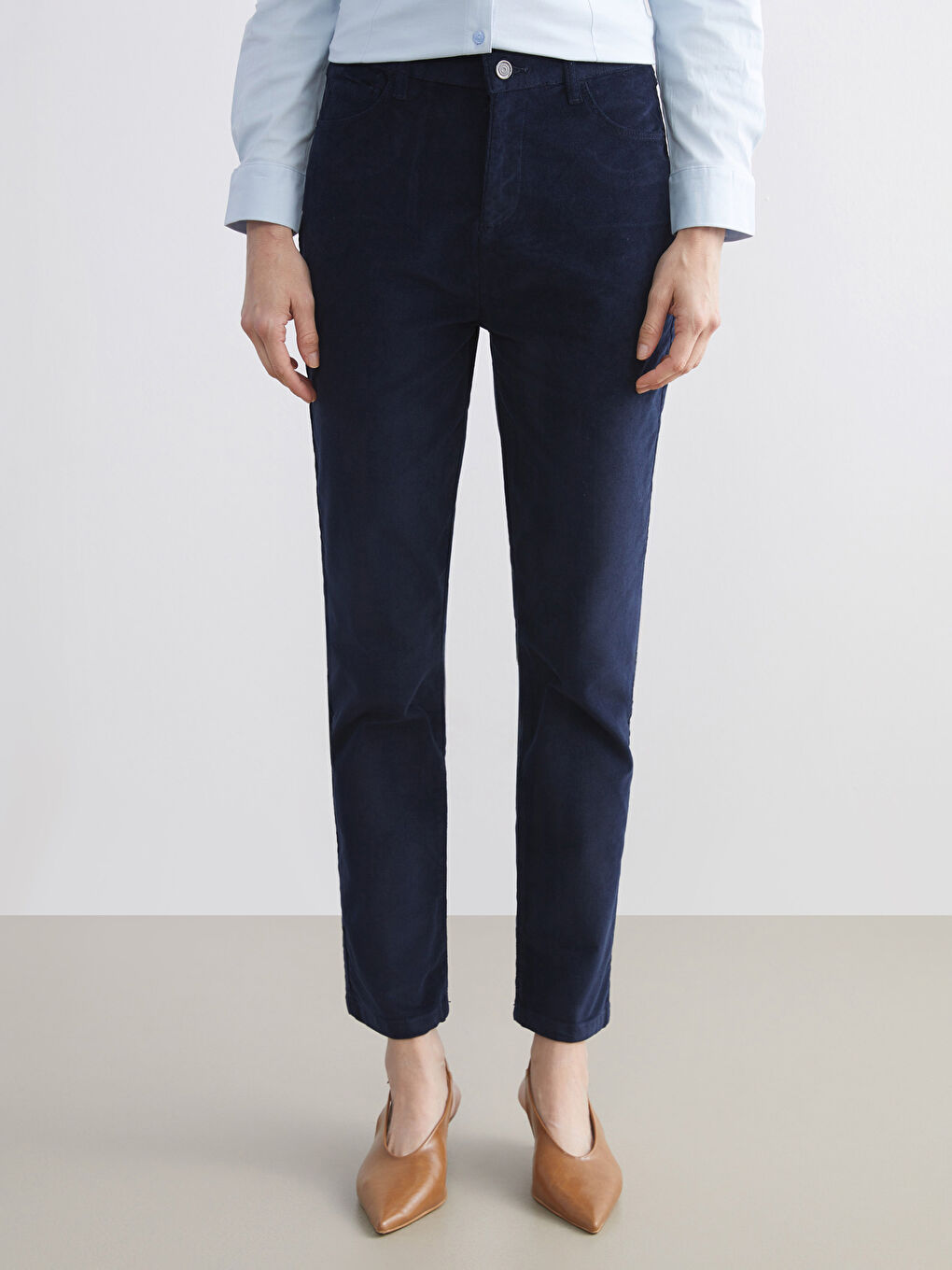 Slim Fit Velvet Women's Trousers-1