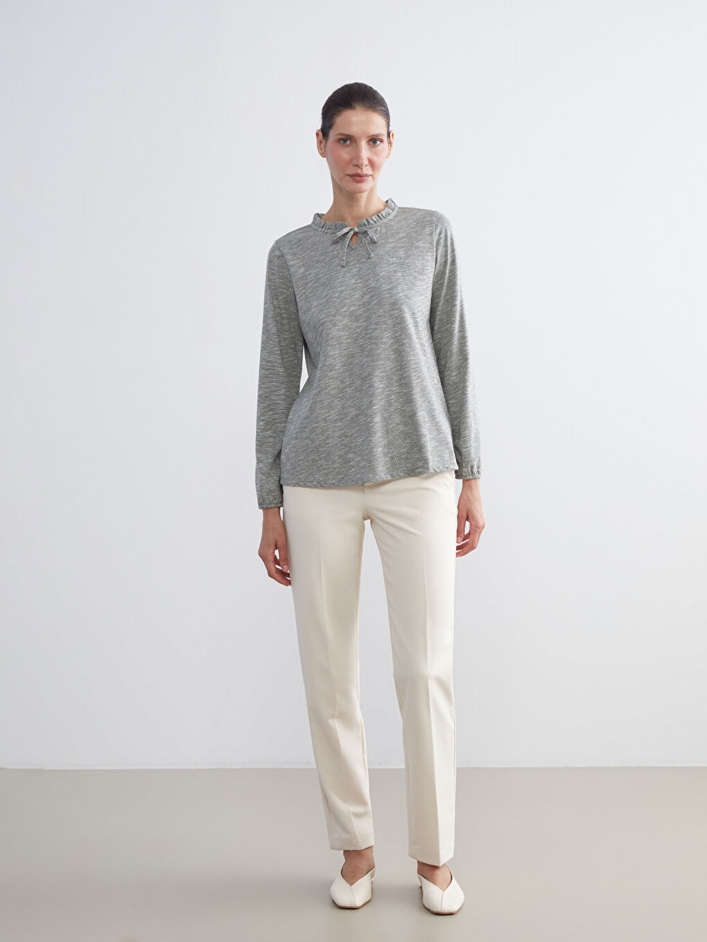 LCW Grace Bluza Sa Karnerima i Kragnom na Vezivanje -W5I699Z8-LA4