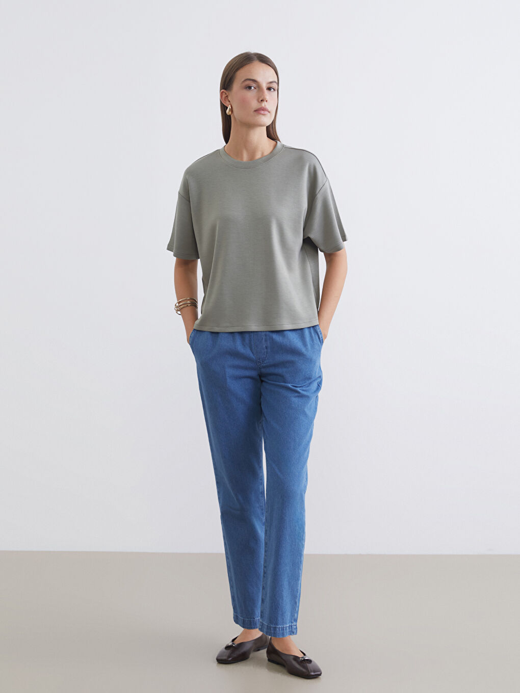 İndigo Beli Lastikli Carrot Fit Kadın Jean Pantolon