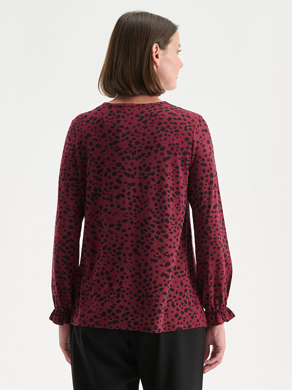 Plus Size Crew Neck Patterned Blouse-5