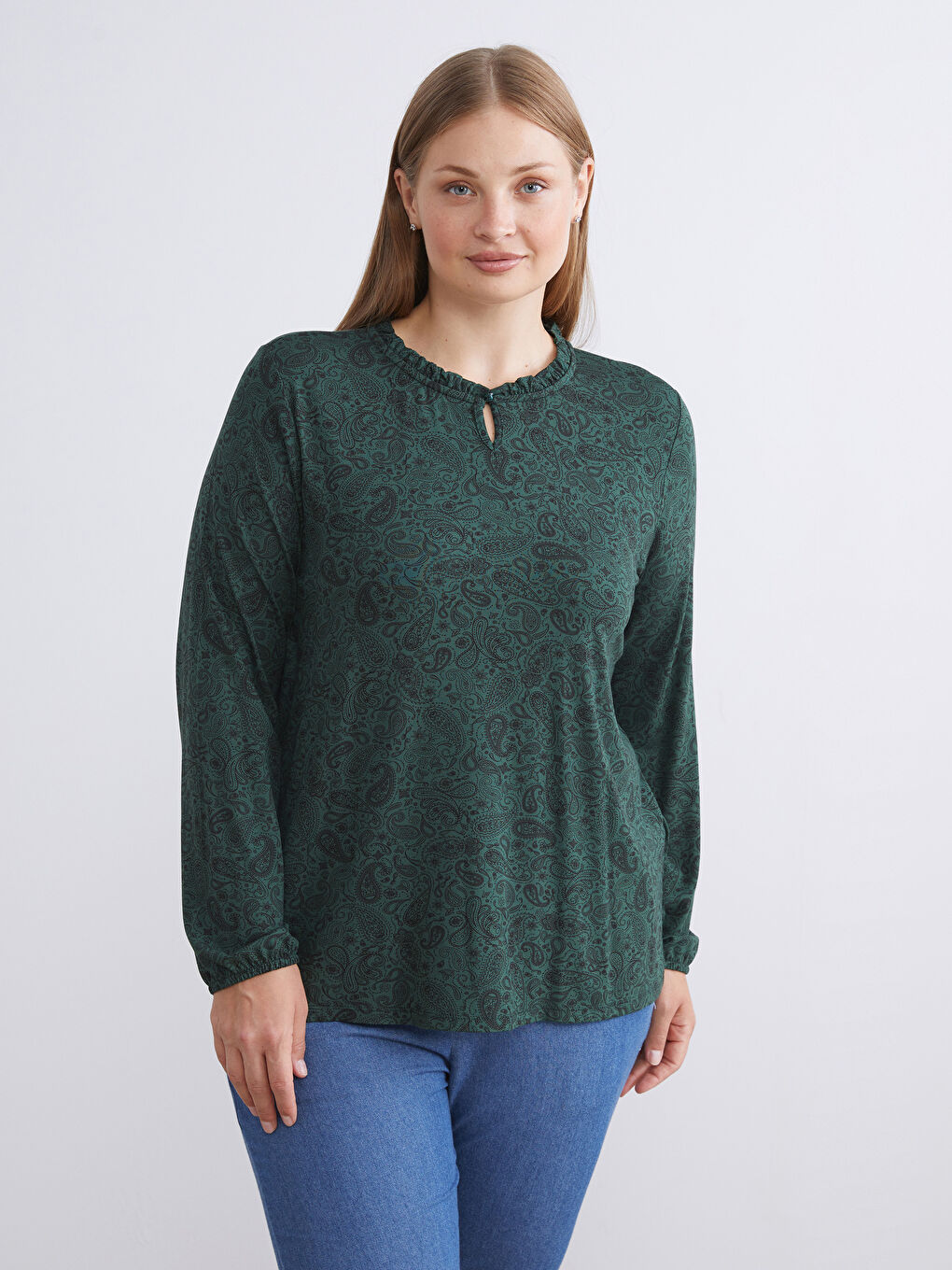 Crew Neck Patterned Blouse-1