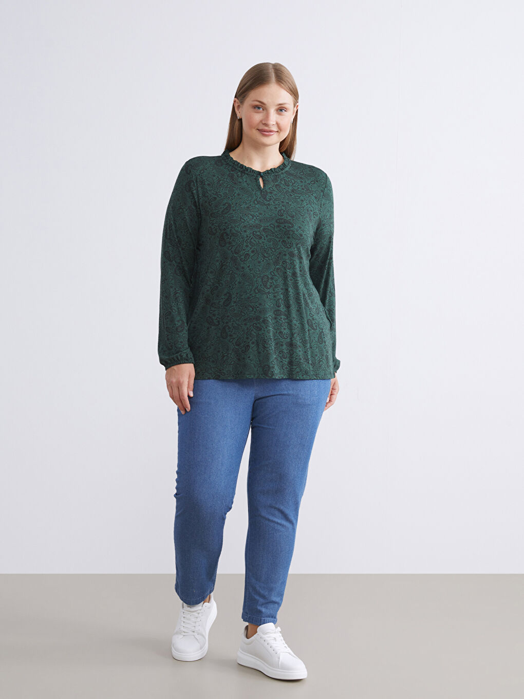 Crew Neck Patterned Blouse-5