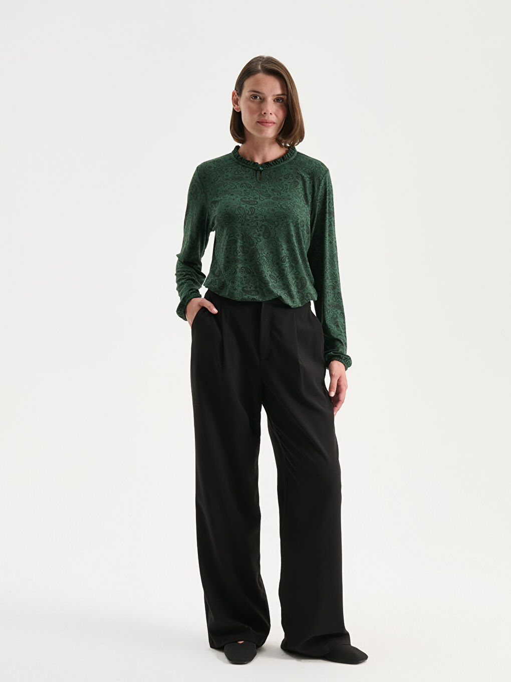 Crew Neck Patterned Blouse-2