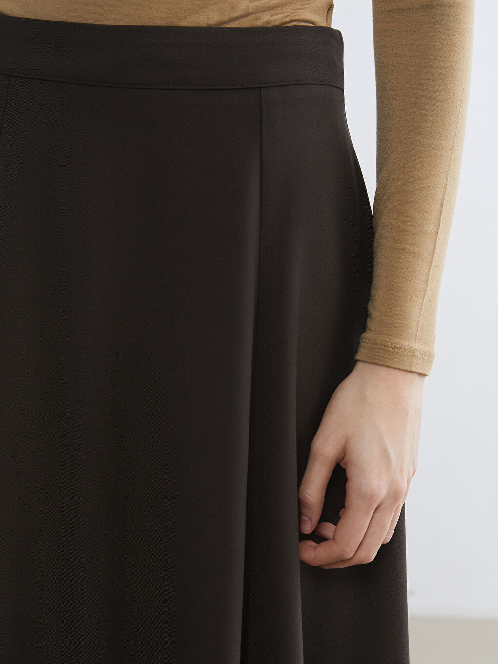 Kahverengi Beli Fermuarlı Kloş Etek-2