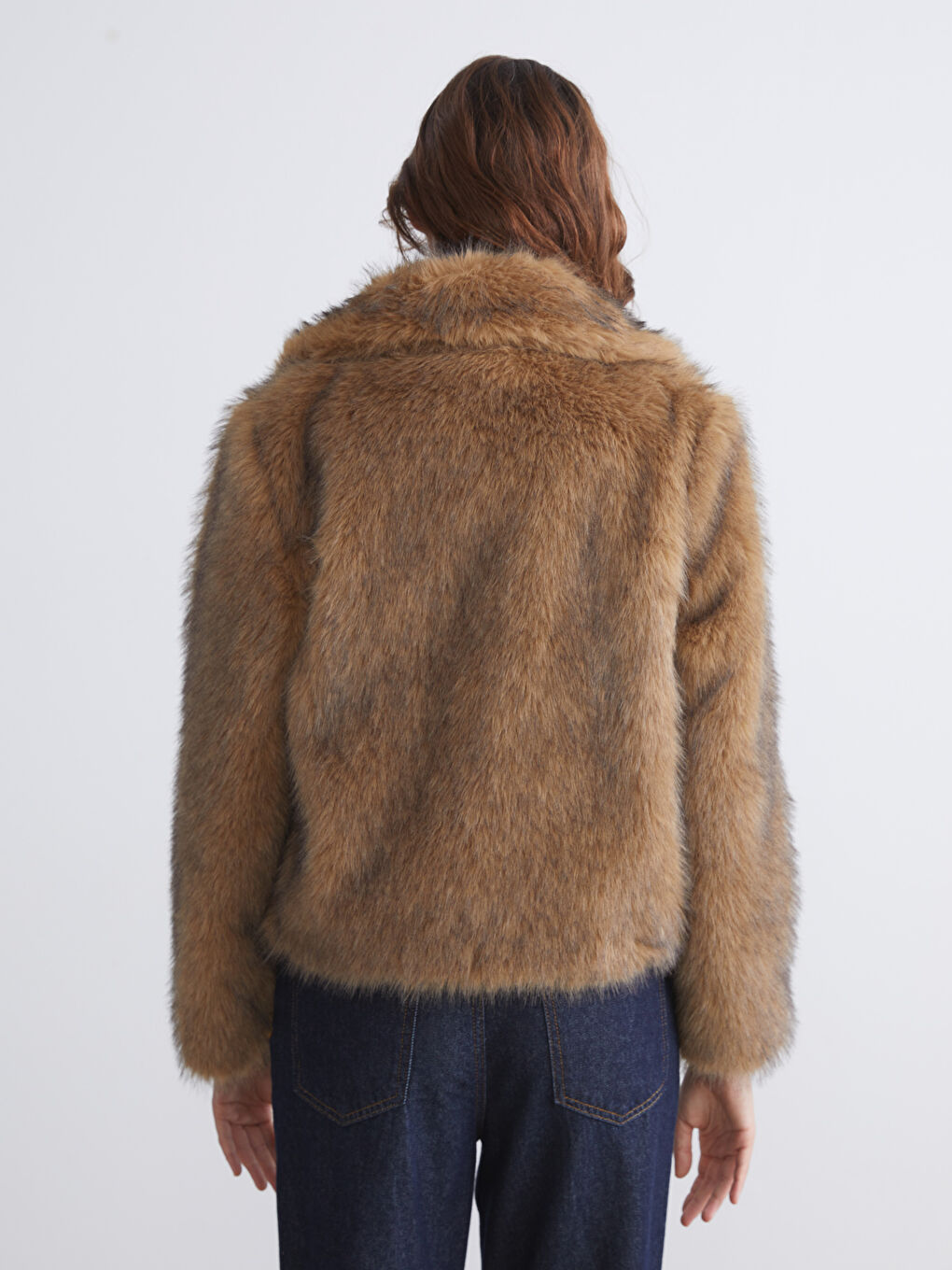 Kahverengi Ceket Yaka Kadın Kürk Mont-4