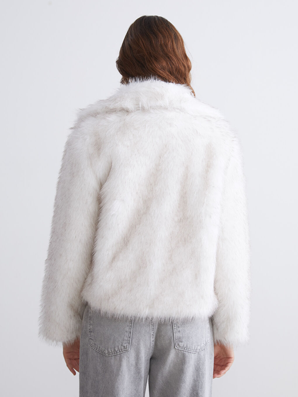 Ekru Ceket Yaka Kadın Kürk Mont-6