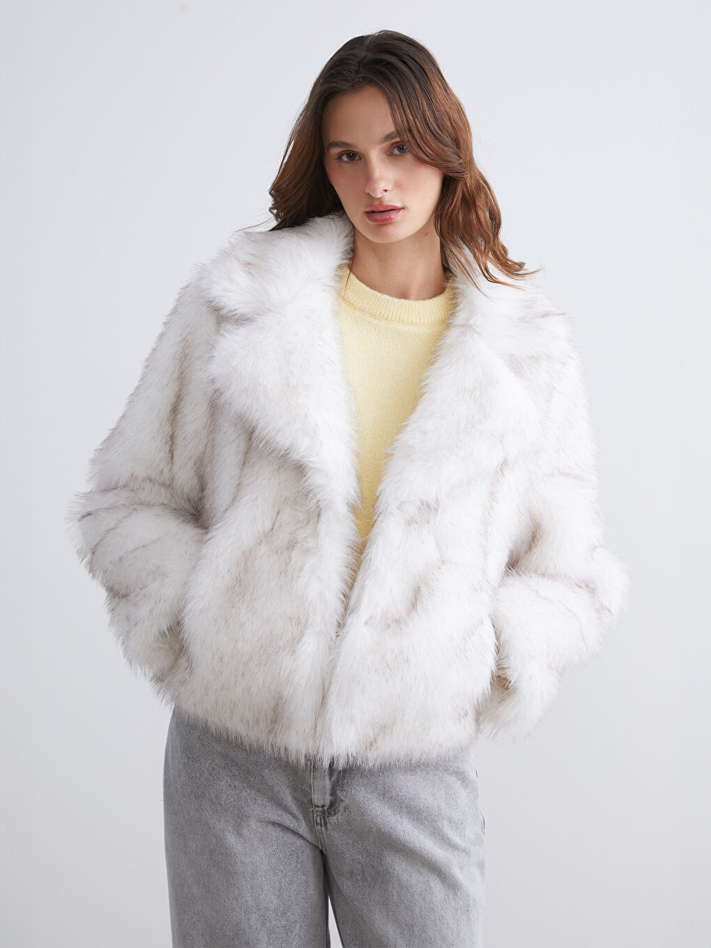 Jacket Neck Women's Fur Overcoat