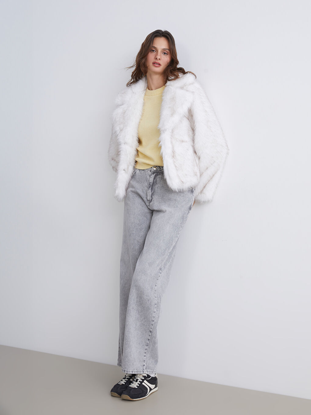 Jacket Neck Women's Fur Overcoat-1
