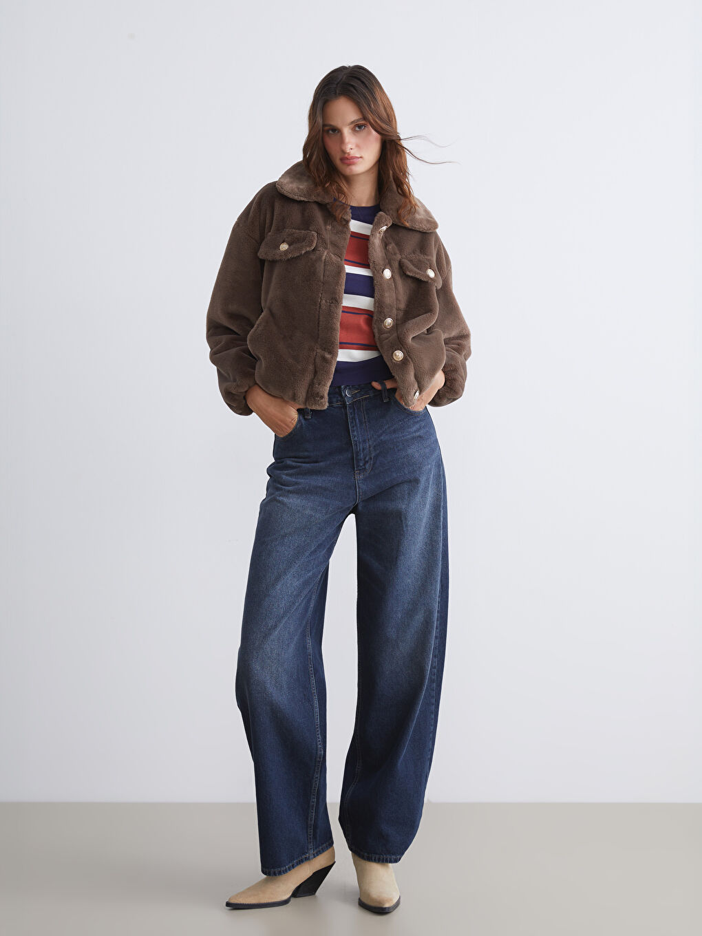 Collared Neck Women's Plush Coat-1