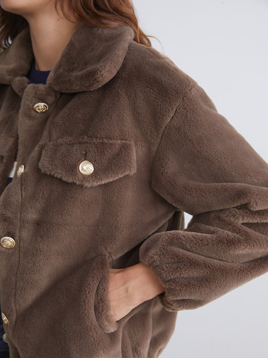 Collared Neck Women's Plush Coat-2