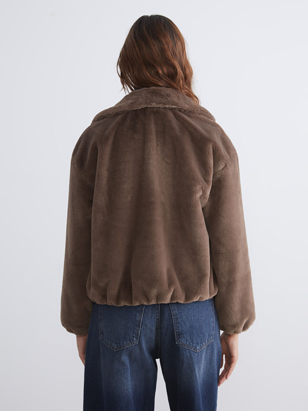 Collared Neck Women's Plush Coat-4