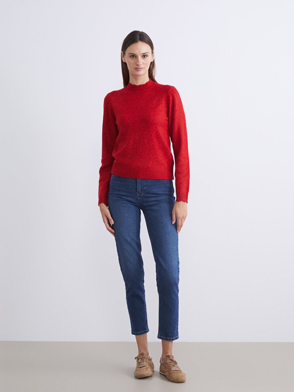 Әйелдерге арналған биік жағалы трикотаж жемпір-1