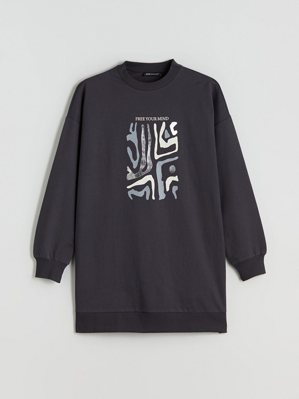 LCW Modest Crew Neck Printed Women's Sweatshirt Tunic -W5I718Z8-HGG