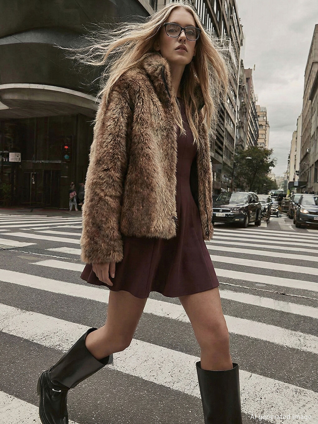 Bej Dik Yaka Kadın Kürk Mont