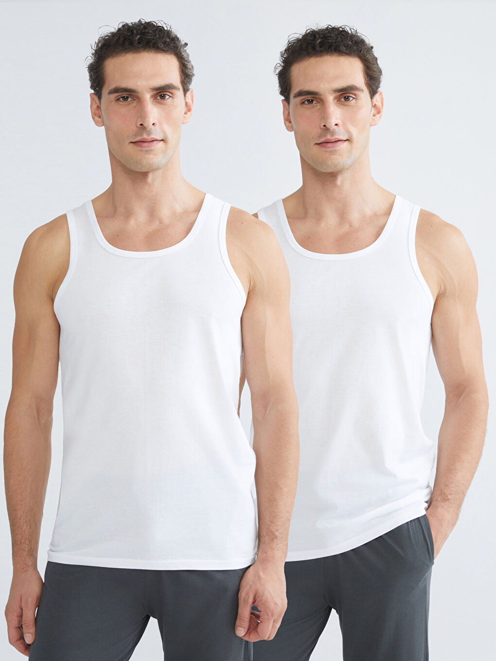 Beyaz U Yaka Penye Erkek Atlet 2'li