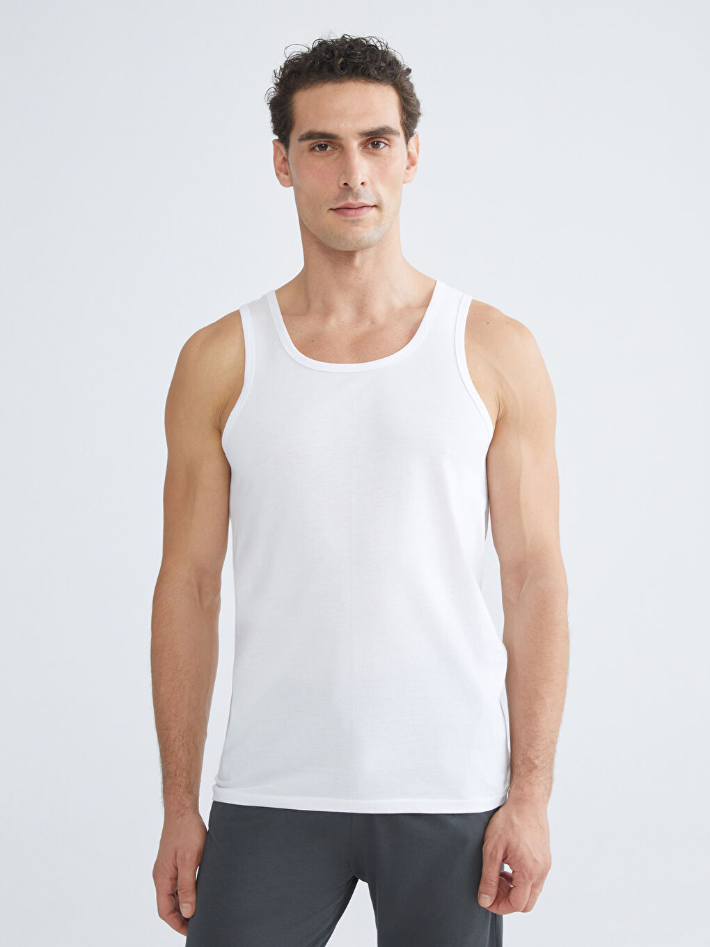 Beyaz U Yaka Penye Erkek Atlet 2'li-1