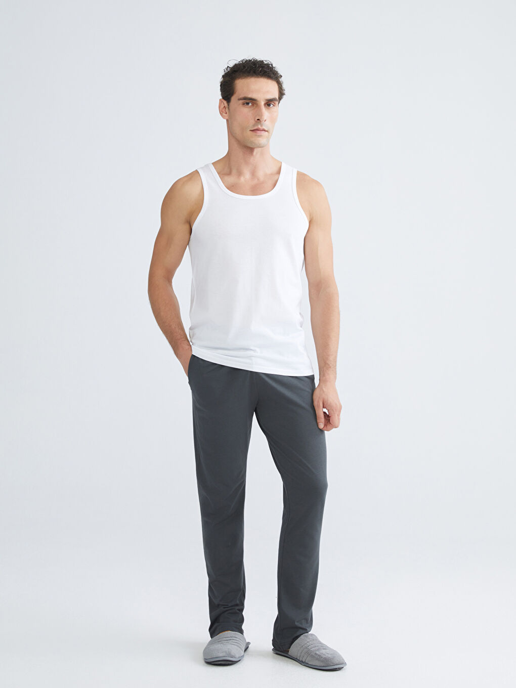 Beyaz U Yaka Penye Erkek Atlet 2'li-3