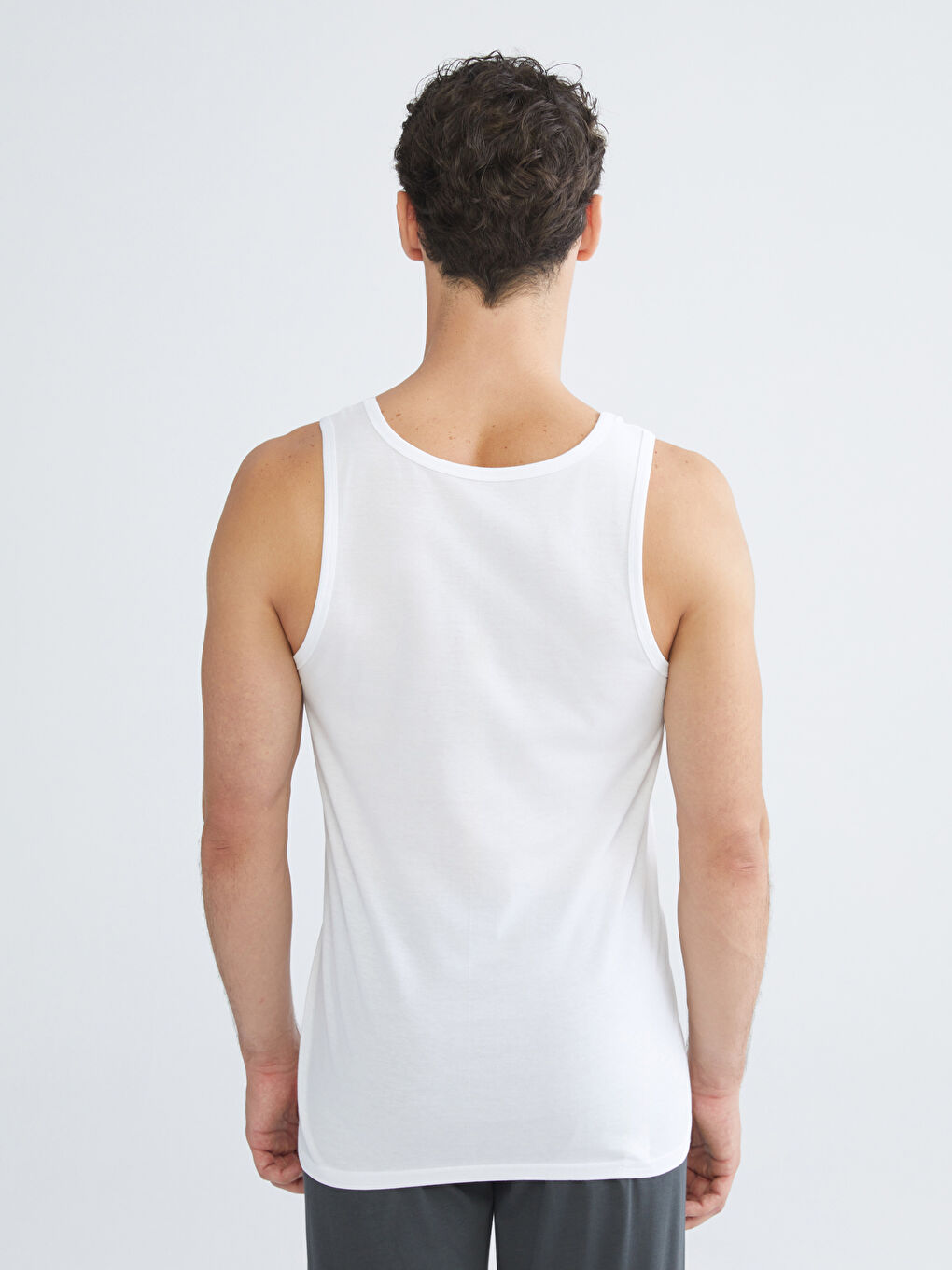 Beyaz U Yaka Penye Erkek Atlet 2'li-5