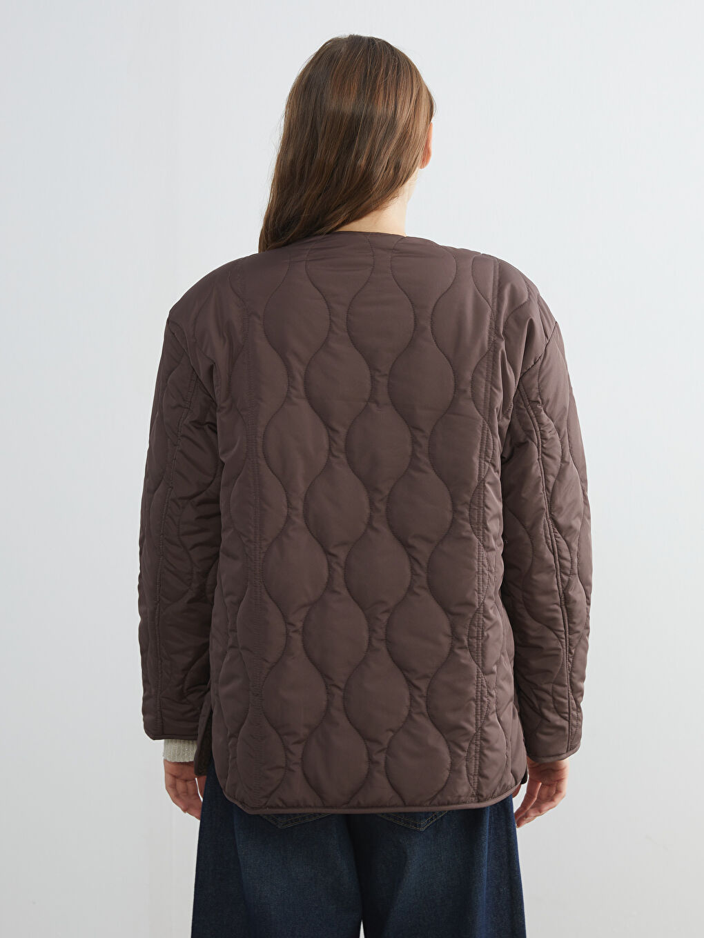 Kahverengi Bisiklet Yaka Oversize Kapitone Kadın Şişme Mont-4