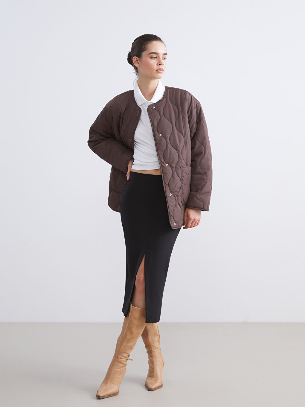 Crew Neck Quilted Oversize Women's Puffer Coat-1