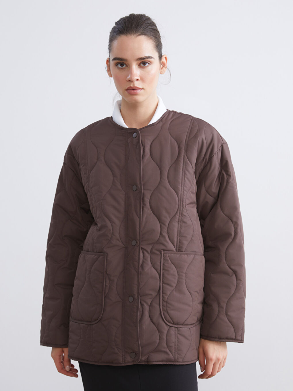 Crew Neck Quilted Oversize Women's Puffer Coat-3
