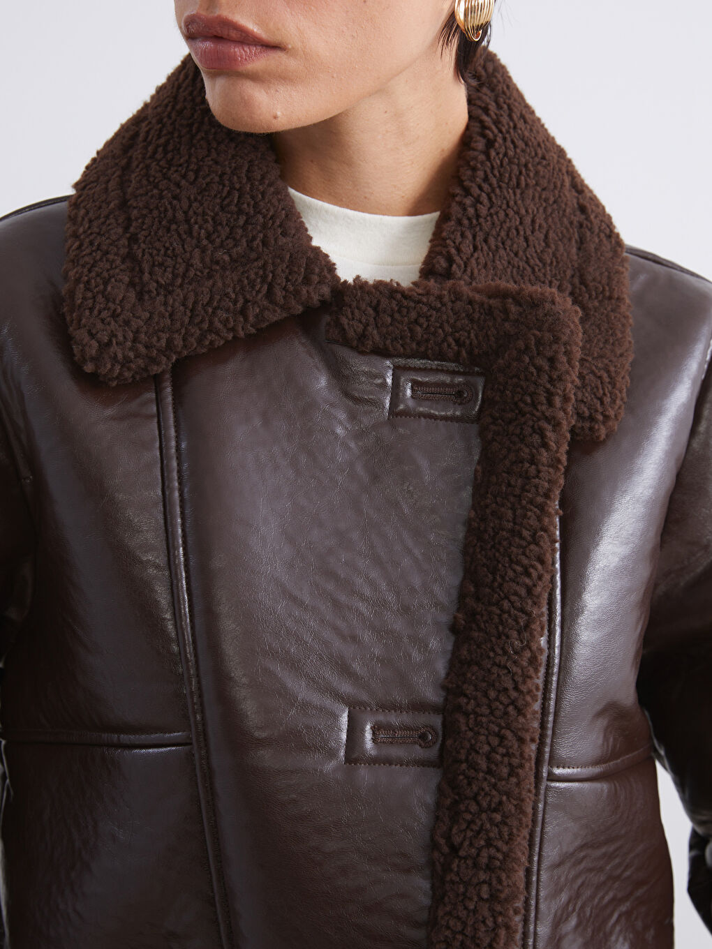 Woman BROWN Faux Leather Coat-2