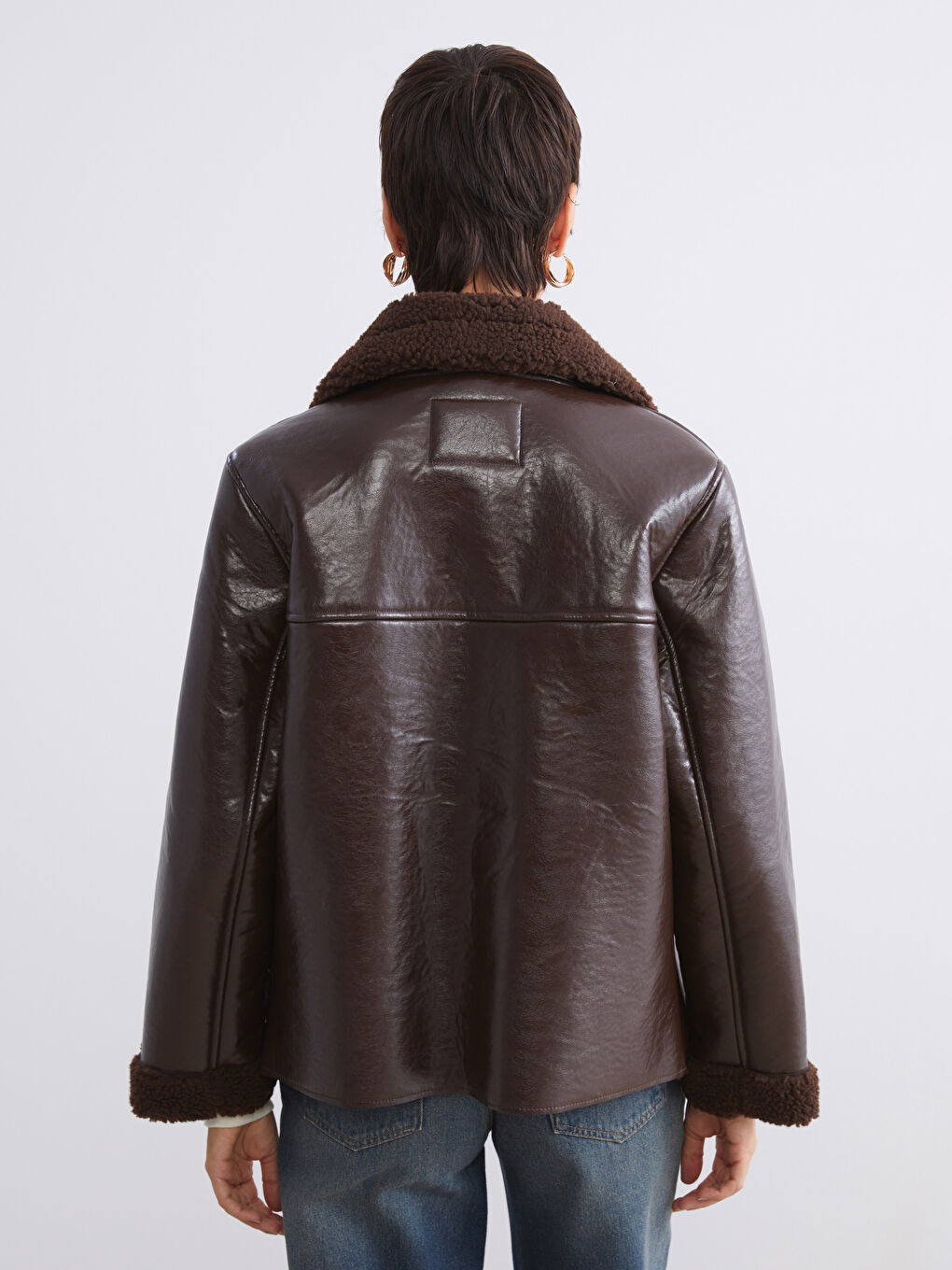 Woman BROWN Faux Leather Coat-4
