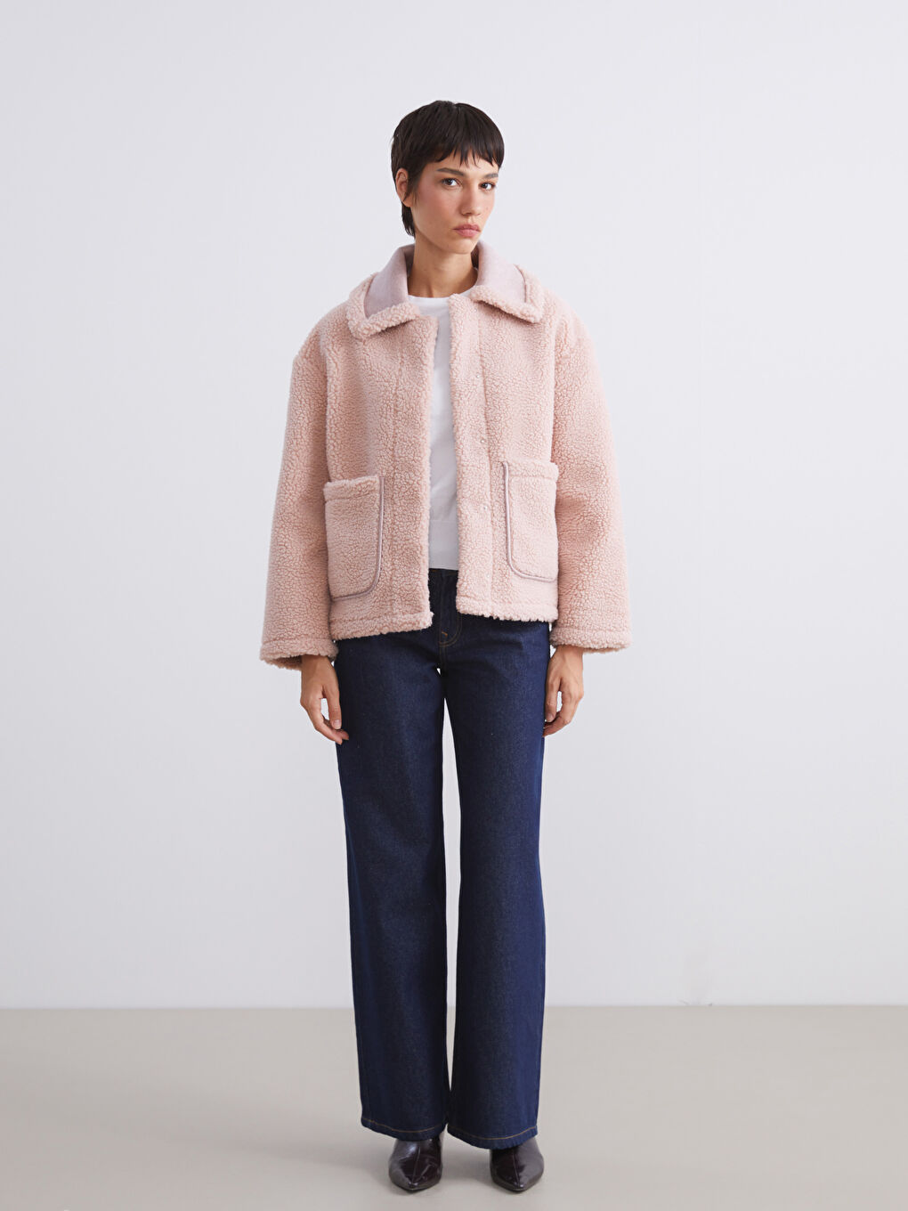 Jacket NeckPlain Long-Sleeve Women's Teddy Coat-1