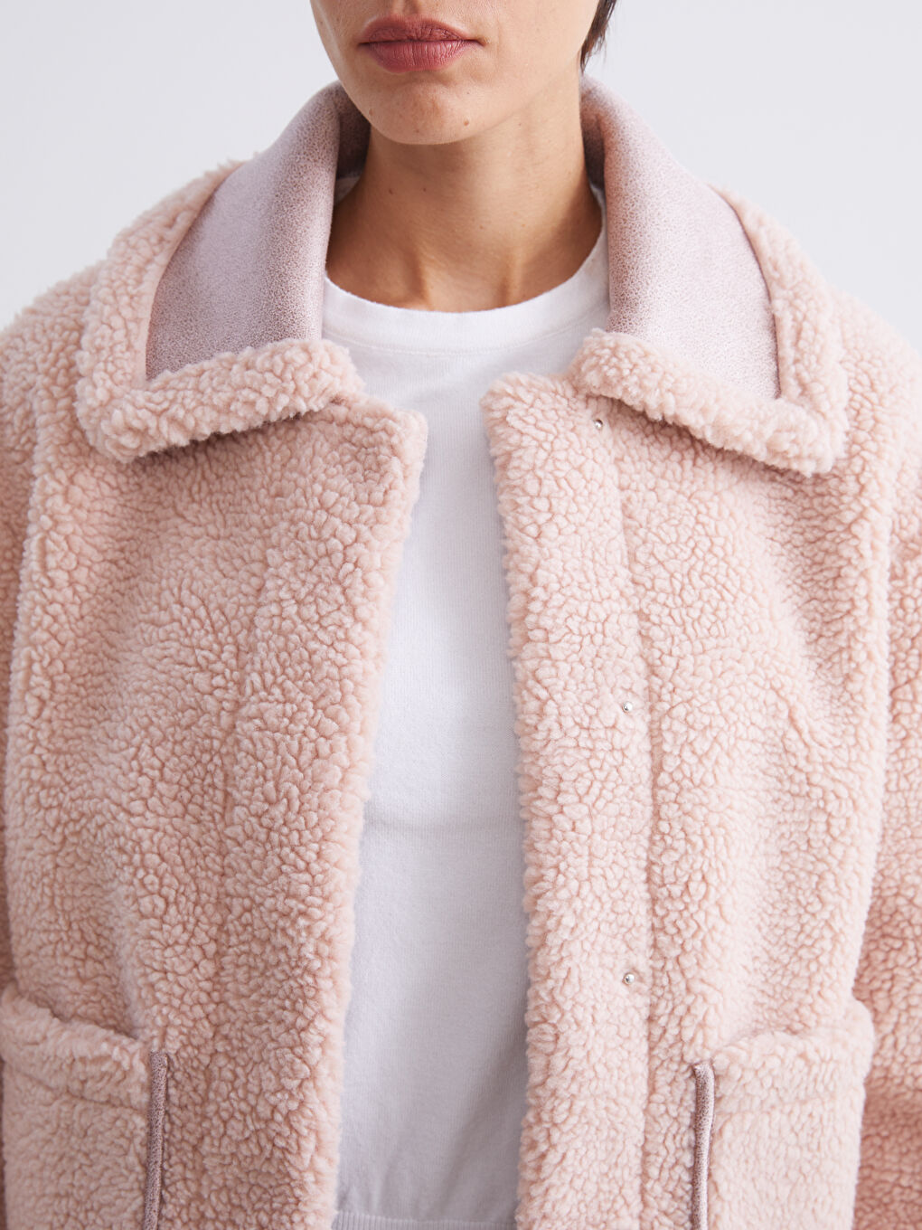 Jacket NeckPlain Long-Sleeve Women's Teddy Coat-2