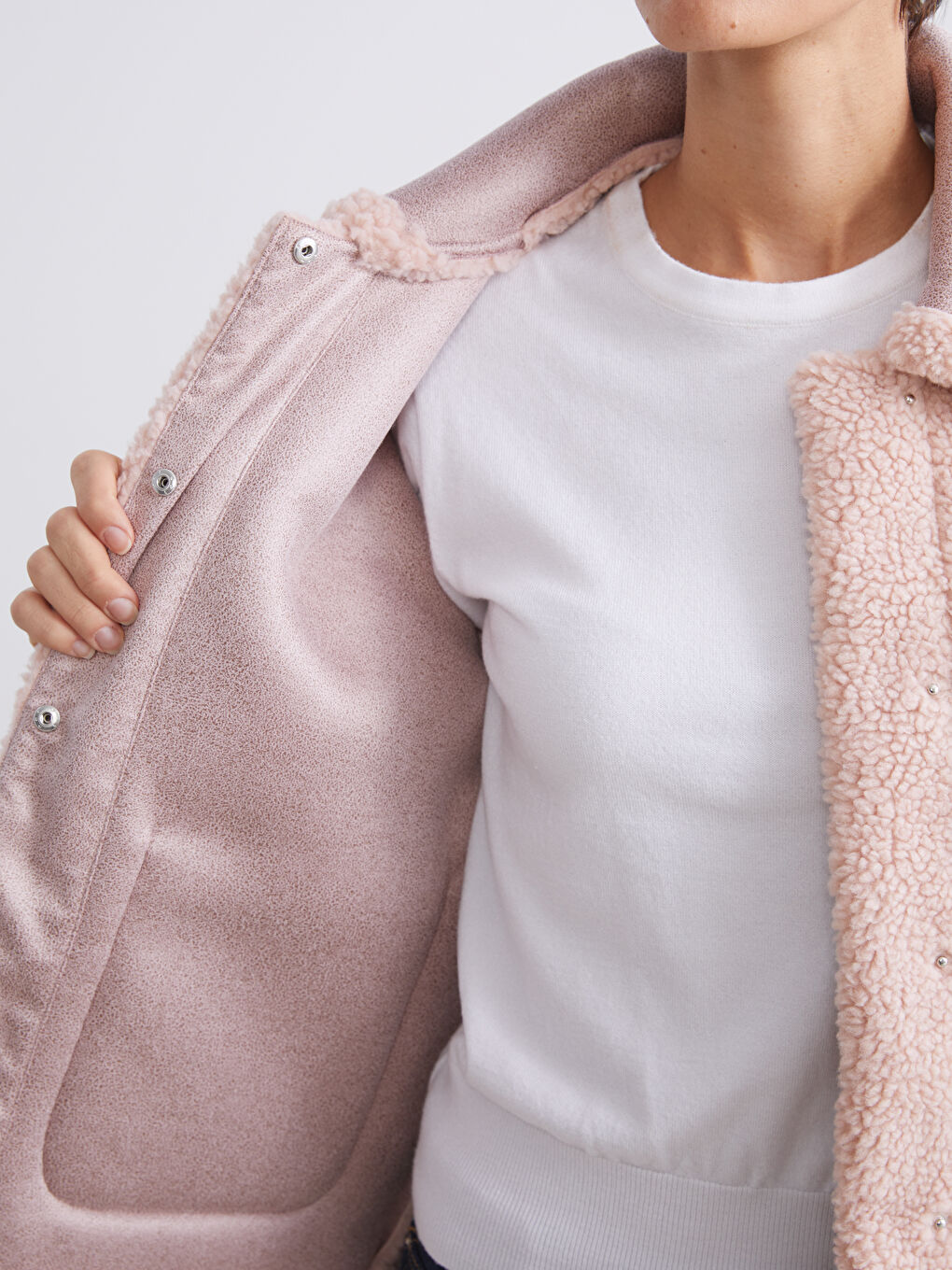Jacket NeckPlain Long-Sleeve Women's Teddy Coat-3