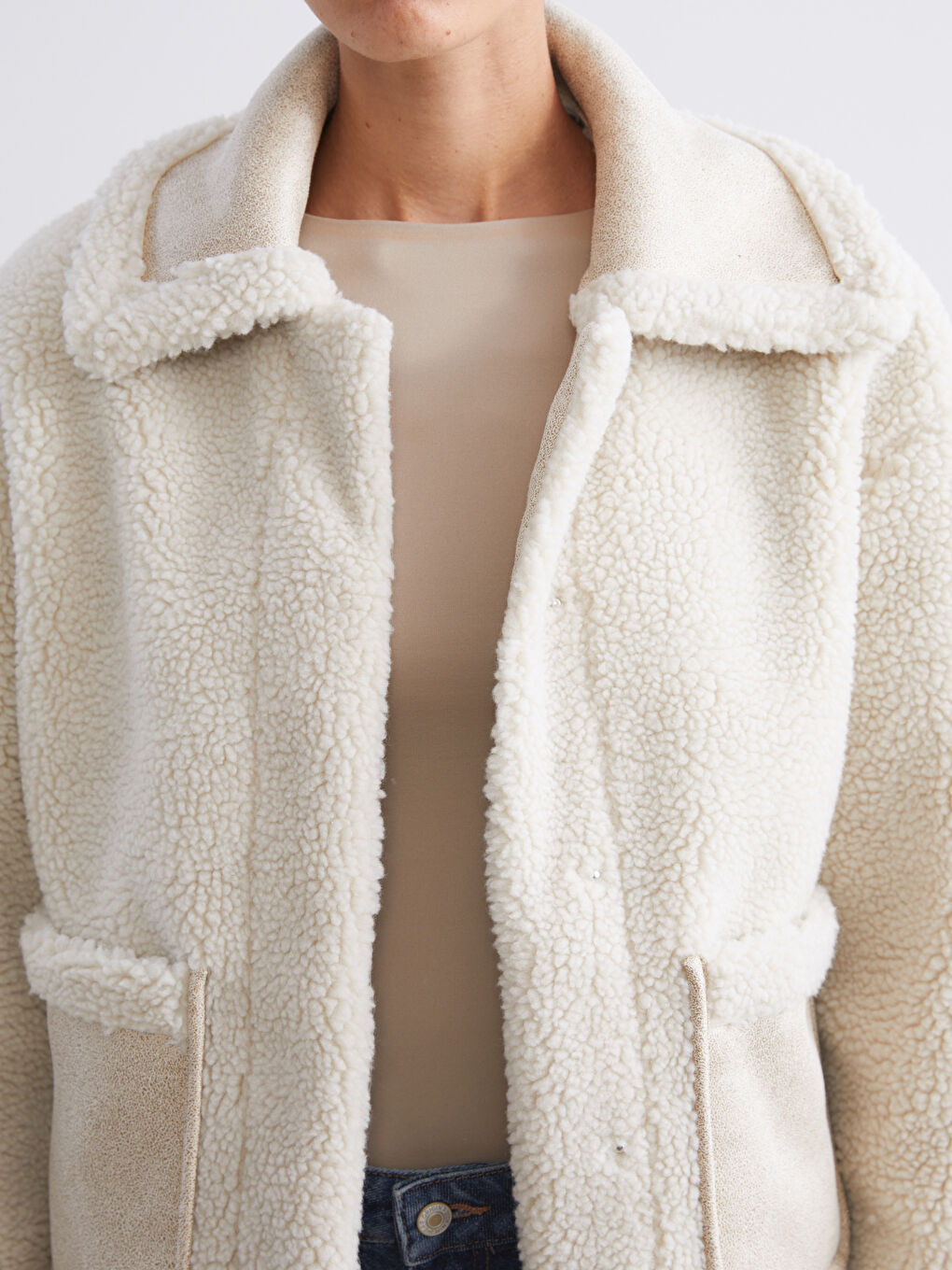 Jacket NeckPlain Long-Sleeve Women's Teddy Coat-2