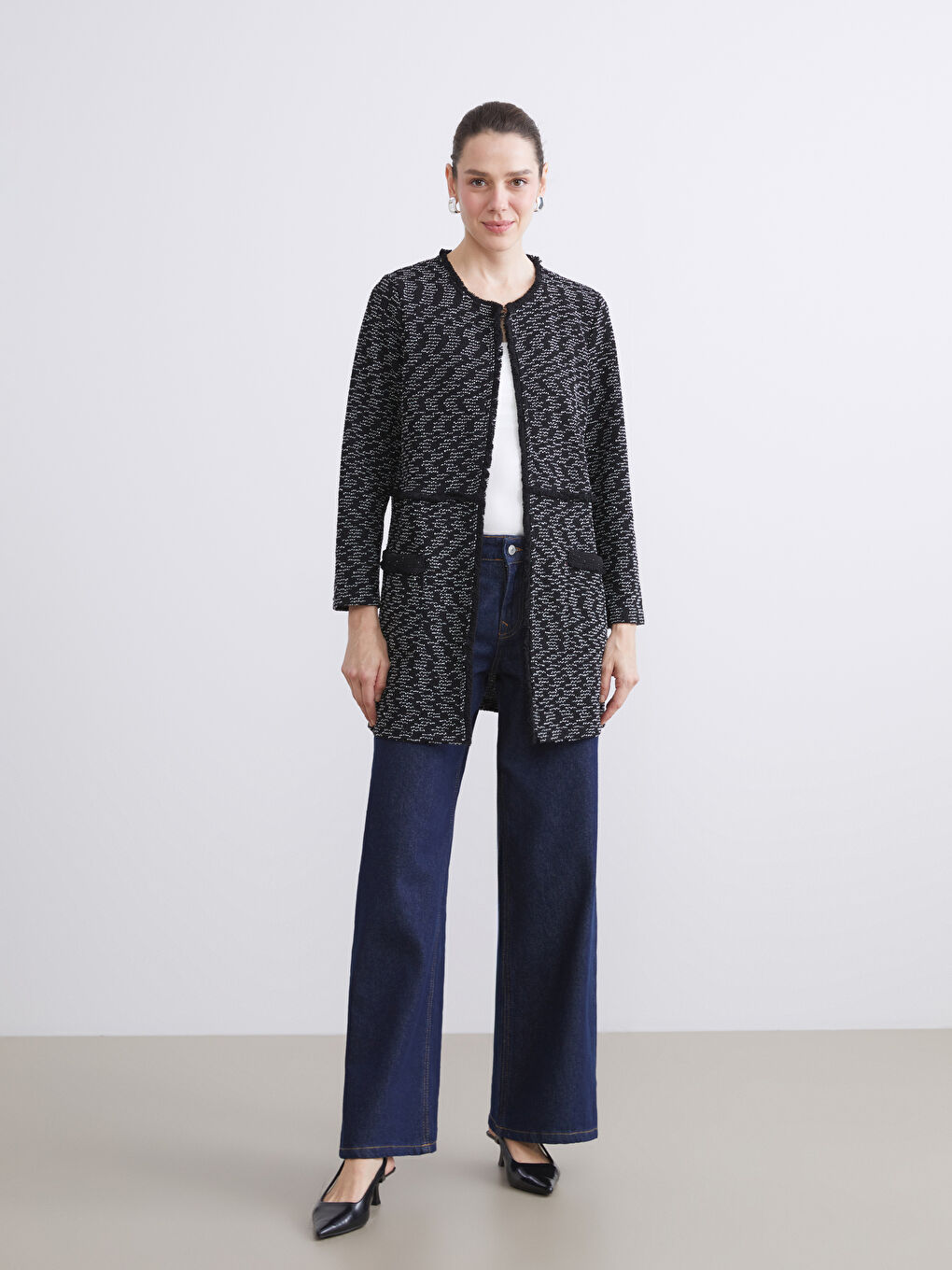 Crew Neck Patterned Women's Cardigan-2