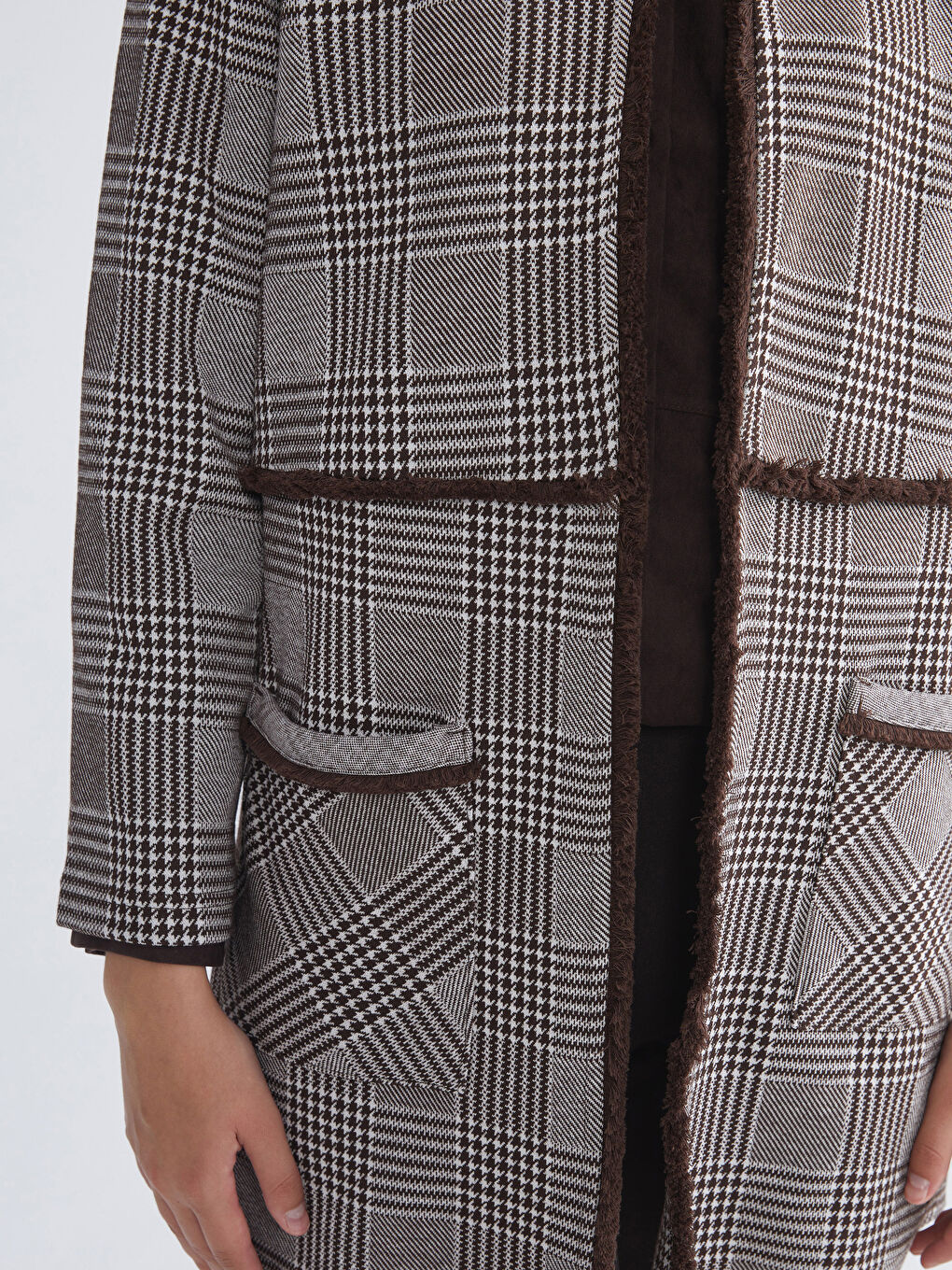 Kahverengi Bisiklet Yaka Desenli Kadın Hırka-2