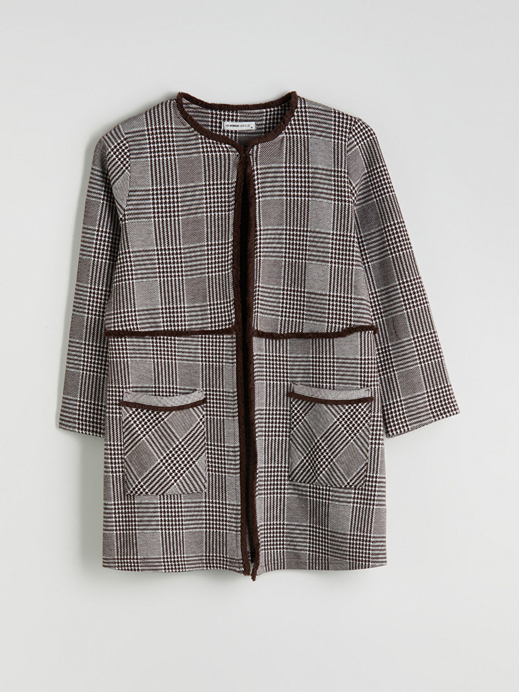 Kahverengi Bisiklet Yaka Desenli Kadın Hırka-4