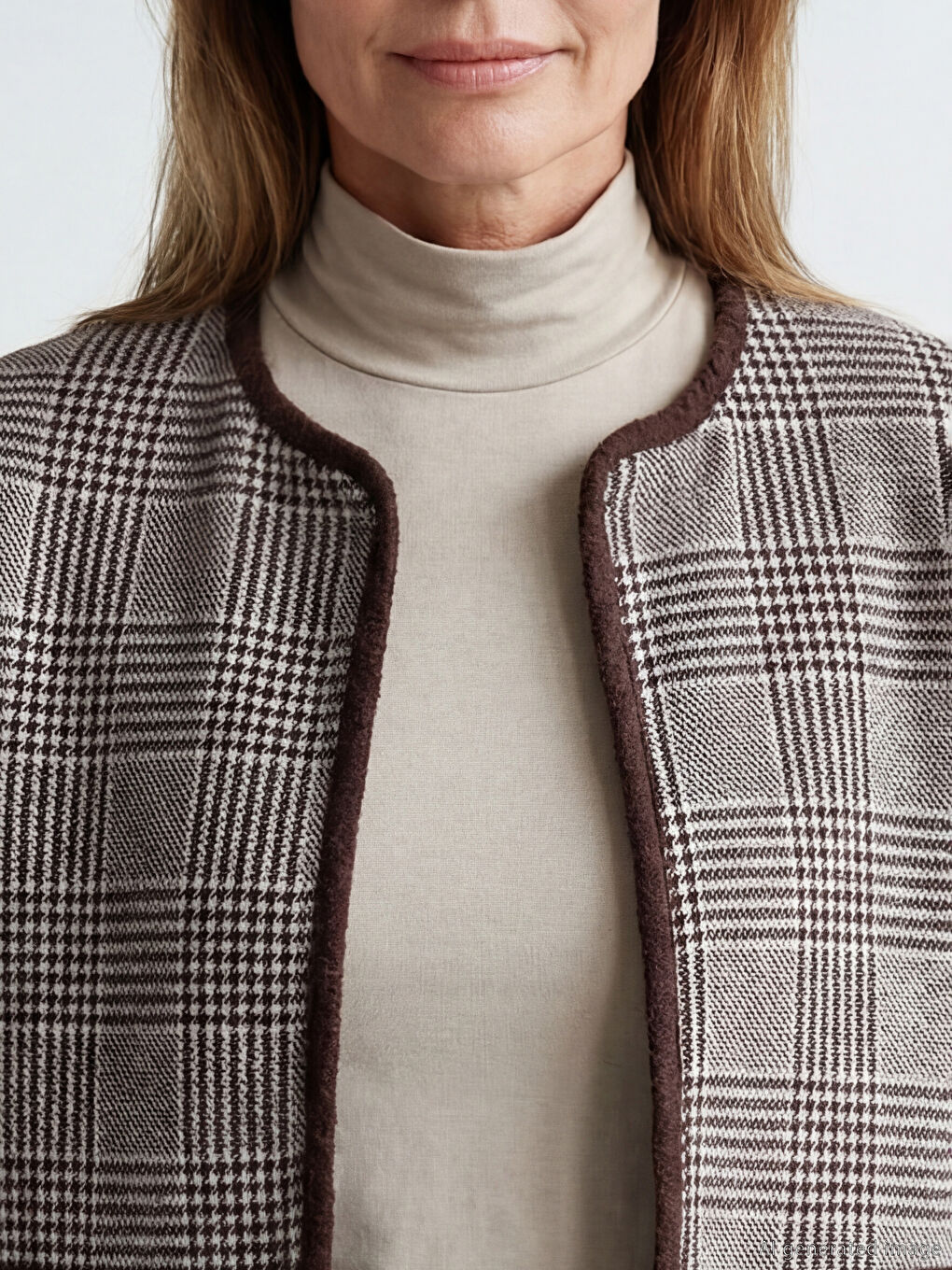 Kahverengi Bisiklet Yaka Desenli Kadın Hırka-6